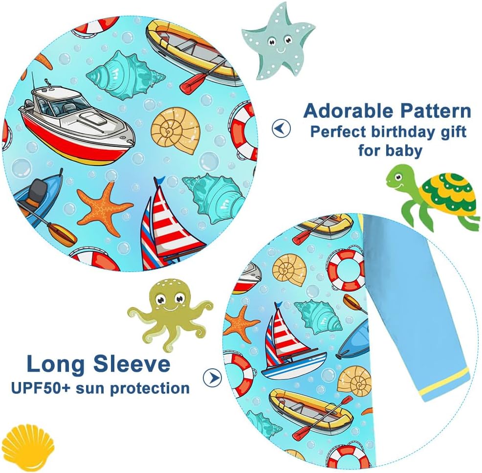 Funnycokid Baby Swimsuit Boy Toddler Bathing Suit Rash Guard UPF 50+ Swimwear 6 Months-4T