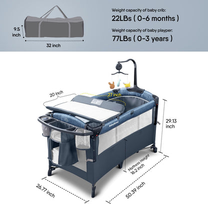BabyBond Baby Bassinet Bedside Crib, Pack and Play with Sheet, Diaper Changing Table and Music Mobile from Newborn to Toddles, Portable Large Playard