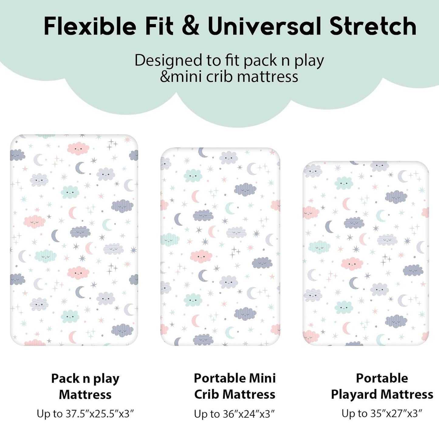 Yoofoss Pack and Play Sheets Fitted, Mini Crib Sheets 2-Pack for Pack N Play Mattress, Stretchy
