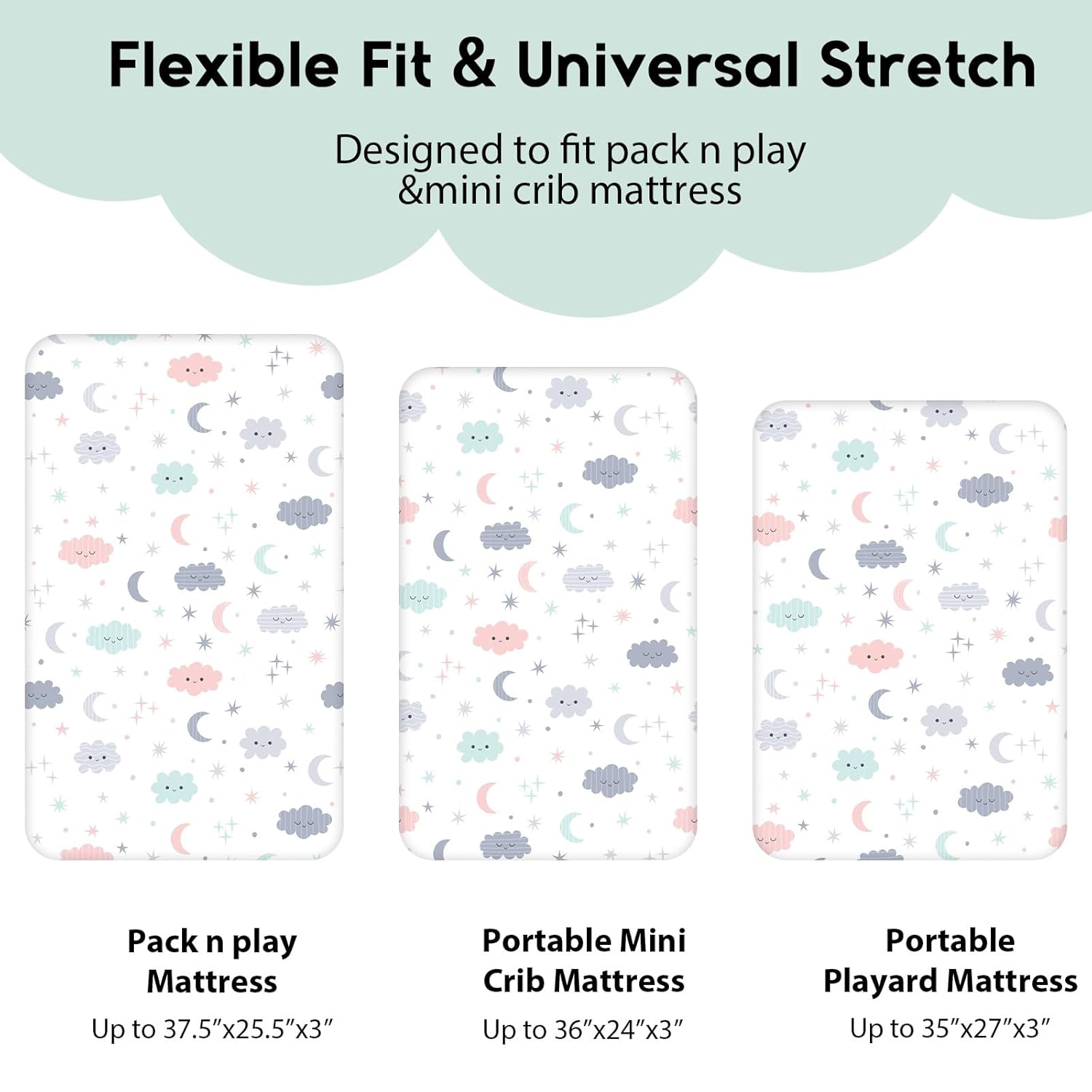 Yoofoss Pack and Play Sheets Fitted, Mini Crib Sheets 2-Pack for Pack N Play Mattress, Stretchy