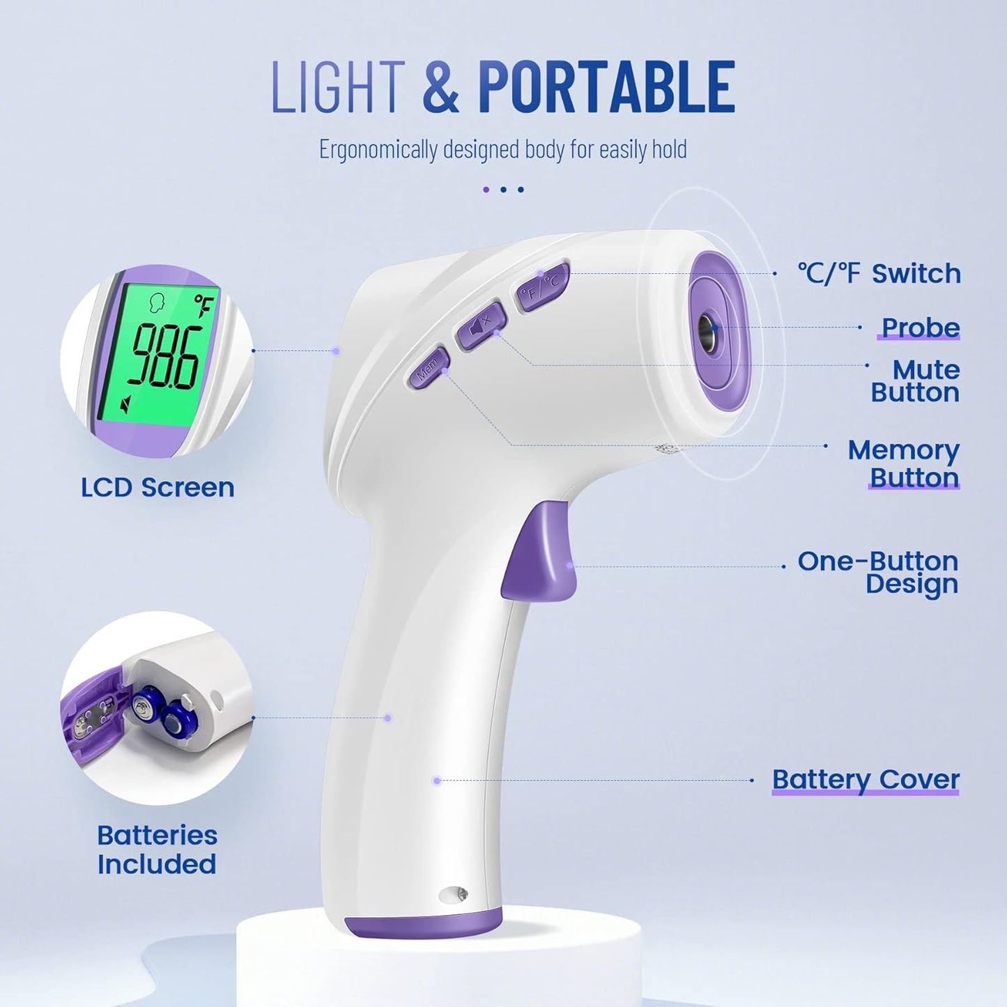 No-Touch Thermometer for Adults and Kids, Digital Thermometer with Fever Alarm, Fast Accurate
