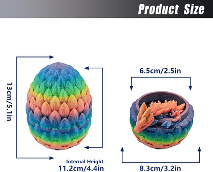 Easter Dragon Eggs 3D Printed Dragon Egg with Dragon Inside Articulated Crystal Dragon Fidget Toy Mystery Easter Suprise Home Office Decor Executive Desk Toys