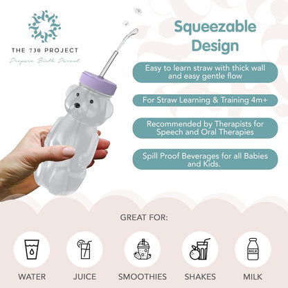 Honey Bear Straw Cup for Babies, 8oz Honey BearCup with Bottle Brush, 2-Pack Improved Lid Therapy Learning Honeybear Straw Cup for Baby, Cherry Blossom & Unicorn