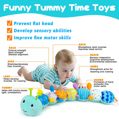 Baby Tummy Time Toys 0-6 Month Musical Stuffed Animal Plush Caterpillar Toy for Infant 6-12 Month Teething Sensory Toy with Crinkle Rattle for Babies 0-3-6 Month Newborn Boy Girl Birthday Gift 1