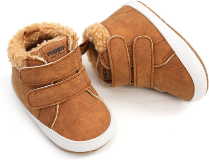 SOFMUO Baby Boys Girls High Top Ankle PU Leather Sneakers Soft Rubber Sole Infant Moccasins Newborn Oxford Loafers Anti-Slip Toddler Wedding Uniform Dress Shoes