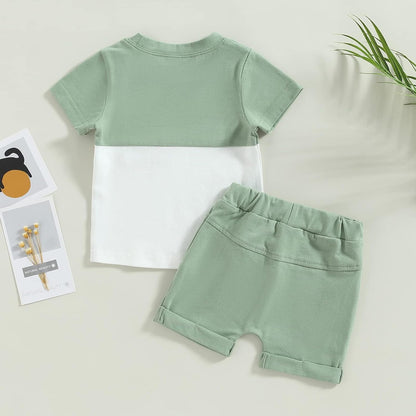 fhutpw Baby Toddler Boy Clothes Summer Outfits 6 12 18 24 Months Patchwork Short Sleeve T Shirt & Shorts Sets with Pockets
