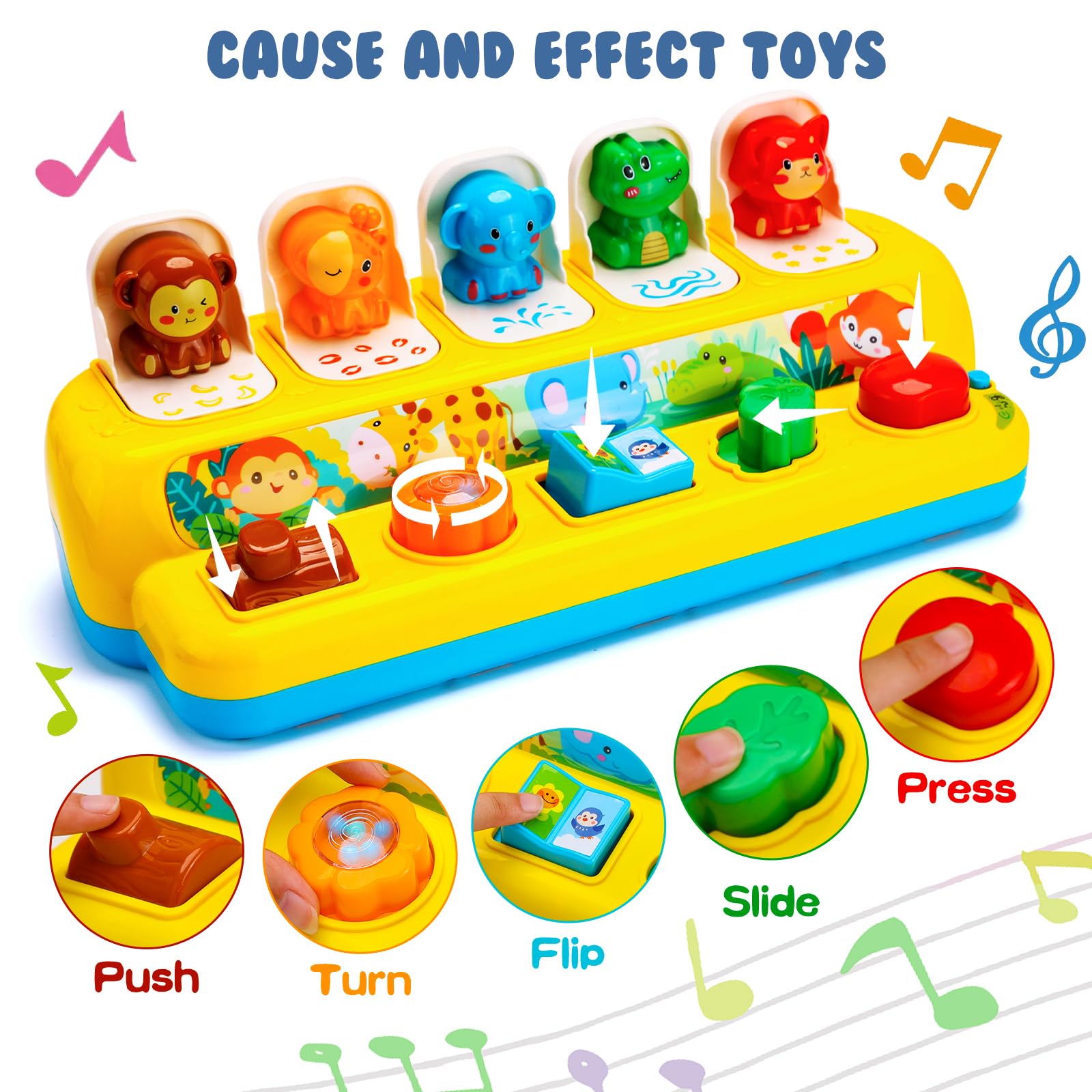 Baby Pop Up Toys with Music & Light Montessori Toys for 1 Year Old Boy Girl