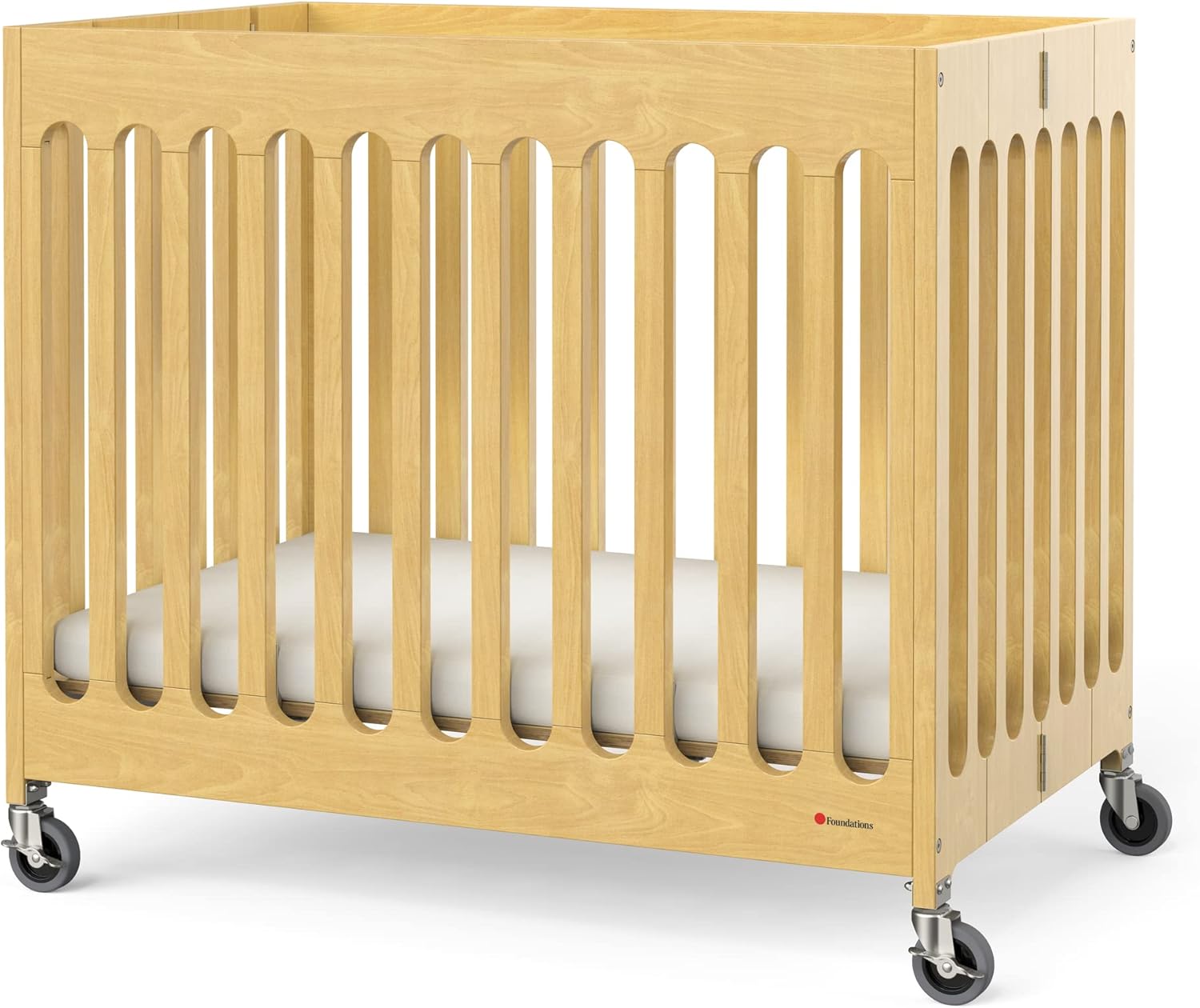 Foundations Boutique Folding Mini Baby Crib - Compact, Portable, Wooden Hotel Crib, Foldable Mini