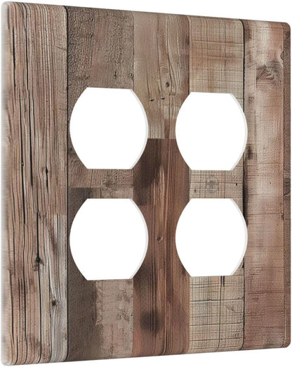 Decorative Outlet Covers Retro Wood Plank Vintaga Wooden Board 2 Gang Wall Plate Cover Double Duplex Receptacle Two Switch Light Switch Cover Plate Jumbo Dual Faceplate for Farmhouse