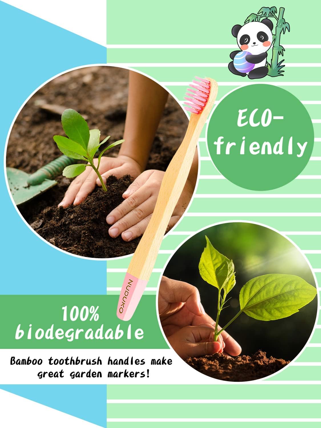 Bamboo Kids Toothbrushes (6 Pack) - Soft Bristle Organic Compostable BPA Free Toothbrush for Kids