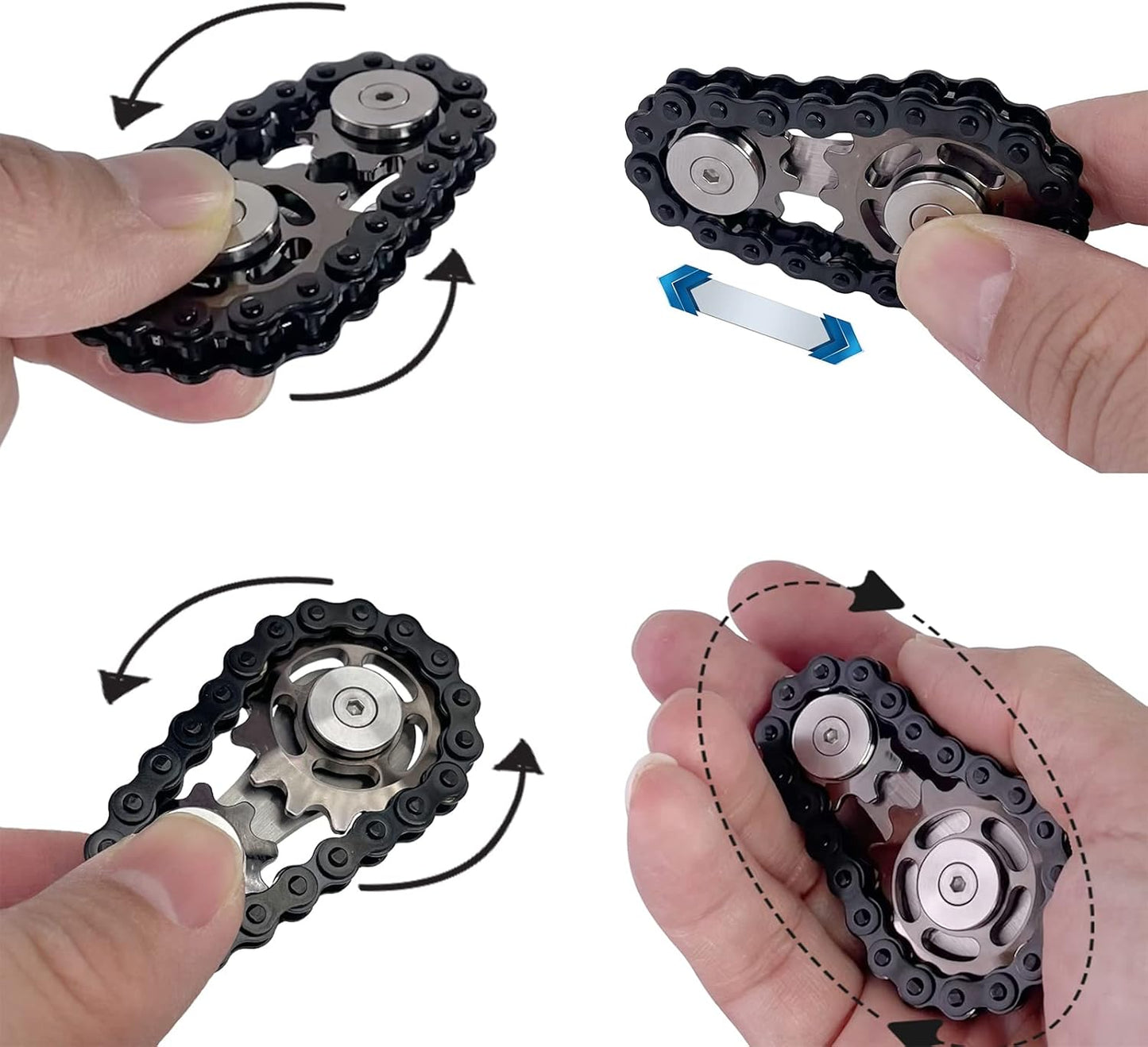 Chain Gear Fidget Spinner, Metal Sprocket Chain Fidget Toy, Stress Anxiety Relief Fidget Toy, Bike Chain Gears Novelty Toy,Metal EDC for Anxiety Relieve Boredom ADHD Autism (Black)