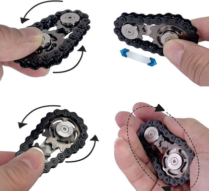 Chain Gear Fidget Spinner, Metal Sprocket Chain Fidget Toy, Stress Anxiety Relief Fidget Toy, Bike Chain Gears Novelty Toy,Metal EDC for Anxiety Relieve Boredom ADHD Autism (Black)