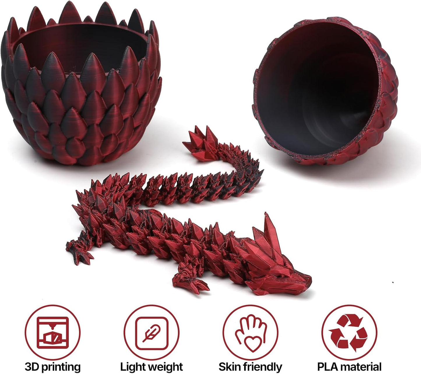 3D Printed Dragon Toy 12" Crystal Dragon Fidget Executive Desk Dragon Egg