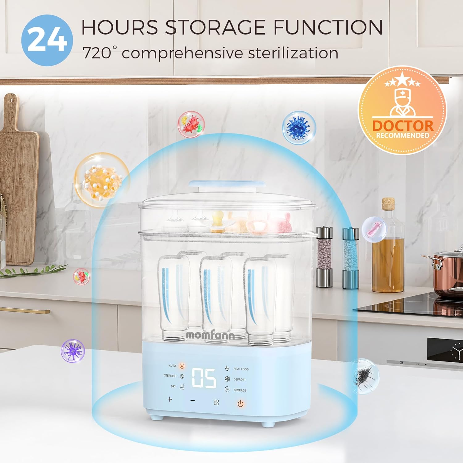 Bottle Sterilizer and Dryer, All-in-One Electric Steam Sterilizer Bottle Sanitizer for Baby