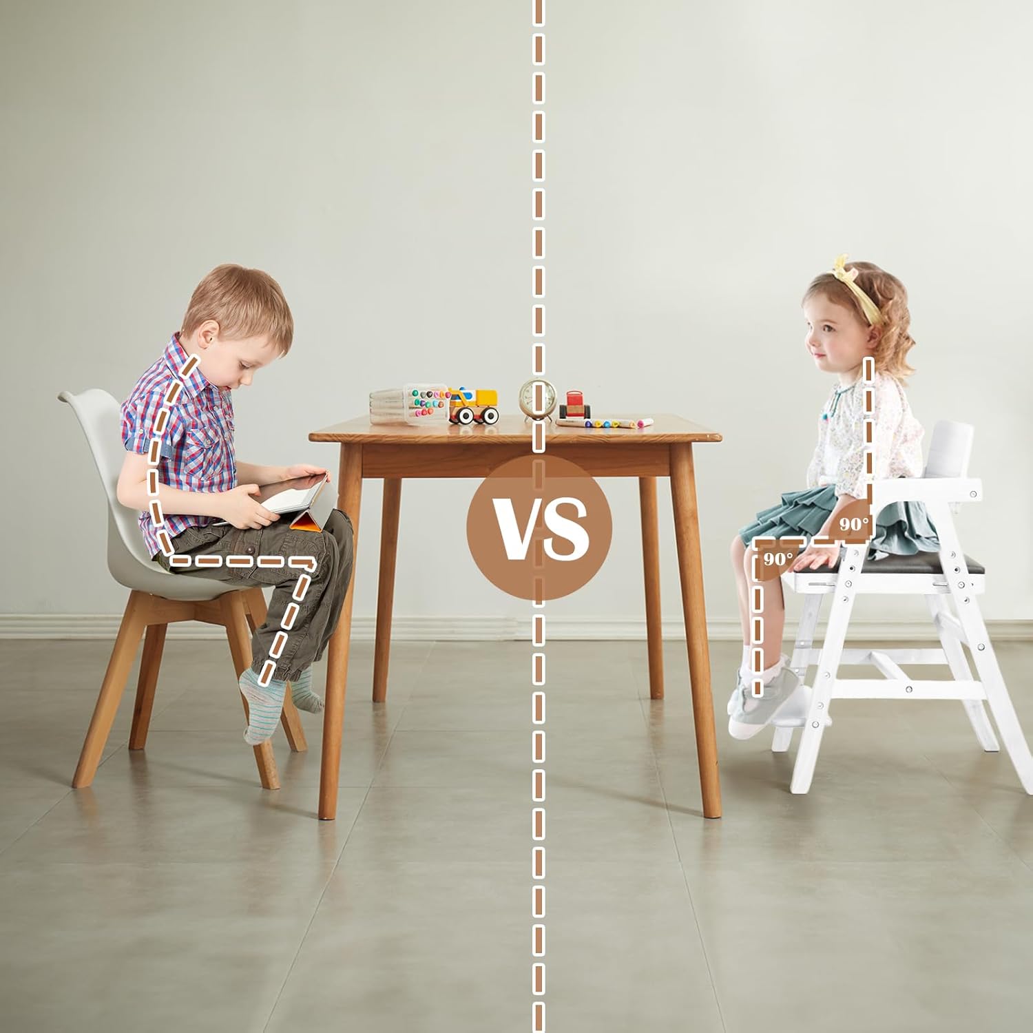 Solid Wood high Chairs for Toddlers,High Chair Grows with Kid for Dining, Study Chair for Children
