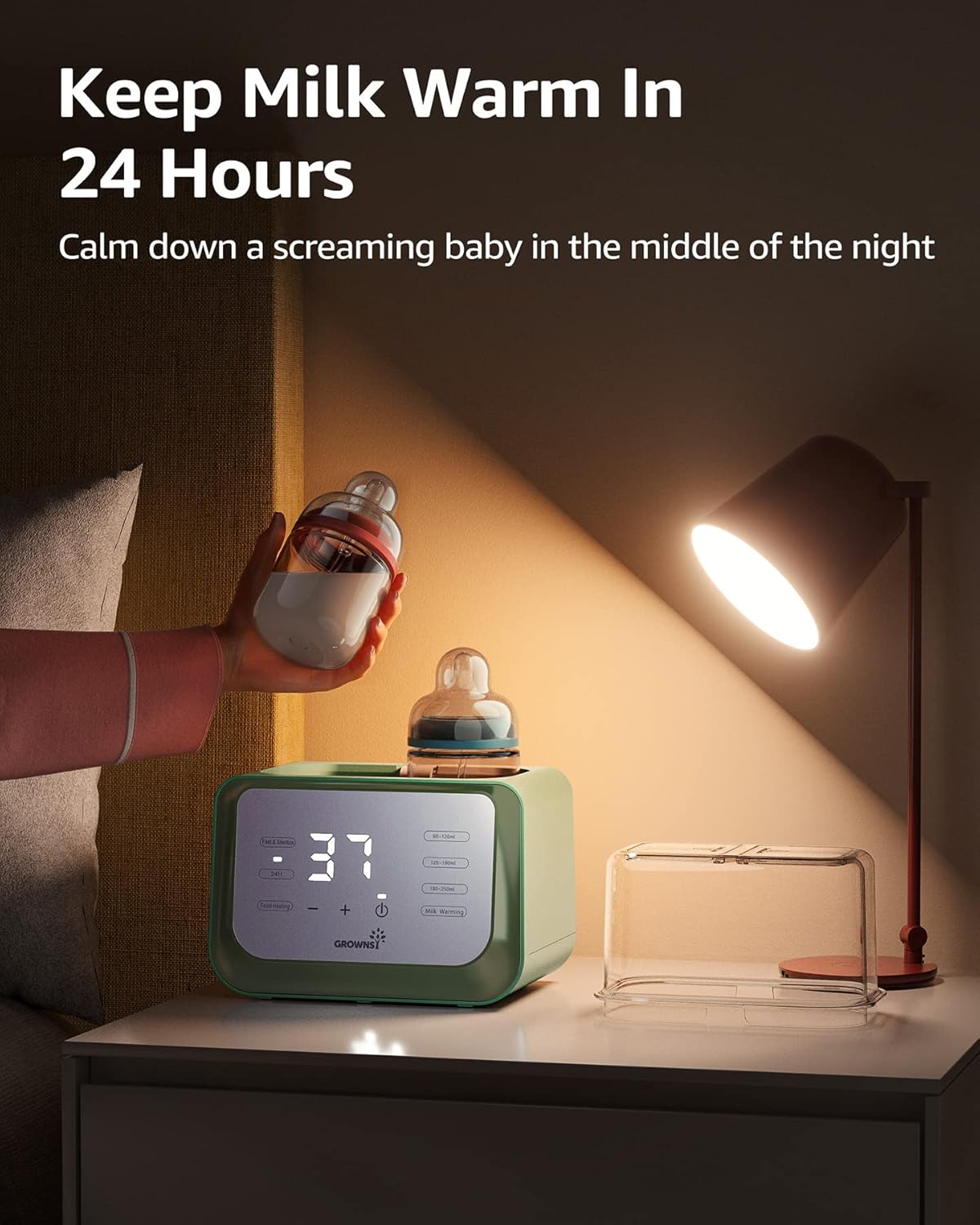 Baby Bottle Warmer, Grownsy 8-in-1 Fast Milk Warmer with Timer Breastmilk or Formula, Fits 2