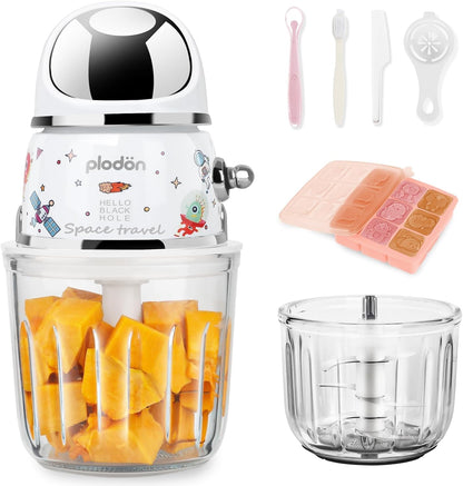 Baby Food Maker Mini Cute and Small Food Processor Puree Blender Grinder Chopper 1.2 Cup Glass Bowl with 6 Blade Electric (Spaceman-White)