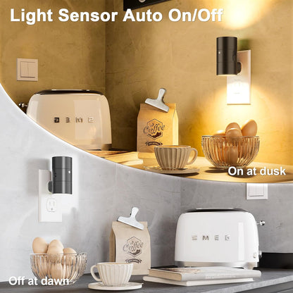 NIORSUN Night Lights Plug Into Wall,Plug in Night Light with 3 Light Modes,Ultra-Slim Design,Dusk to Dawn Sensor,0-100LM Dimmable Night Light for Hallway Bathroom Stairway Bedroom,Black,4 Pack