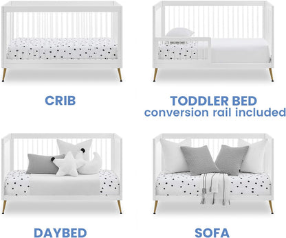 Delta Children Sloane 4-in-1 Acrylic Convertible Crib - Includes Conversion Rails, Bianca White w/Melted Bronze