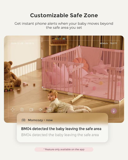 Momcozy Smart WiFi Baby Monitor with Camera and Audio, 5" 1080P Screen with Wall Mount, Motion & Cry Detection, Safe Fence, Clear Night Vision, 5000mAh Battery, 2-Way Talk, Photo & Video Recording
