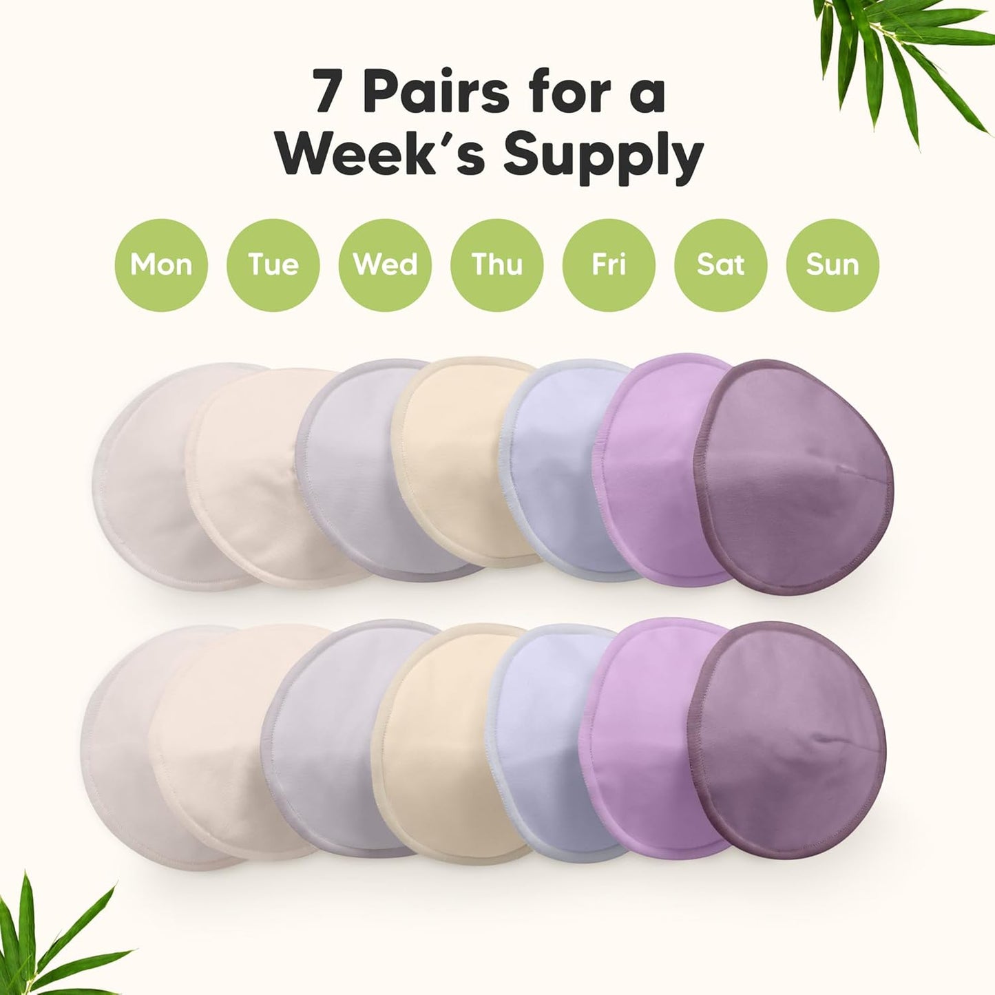 Organic Nursing Pads - 14 Washable Viscose Derived from Bamboo Breastfeeding Pads, Wash Bag