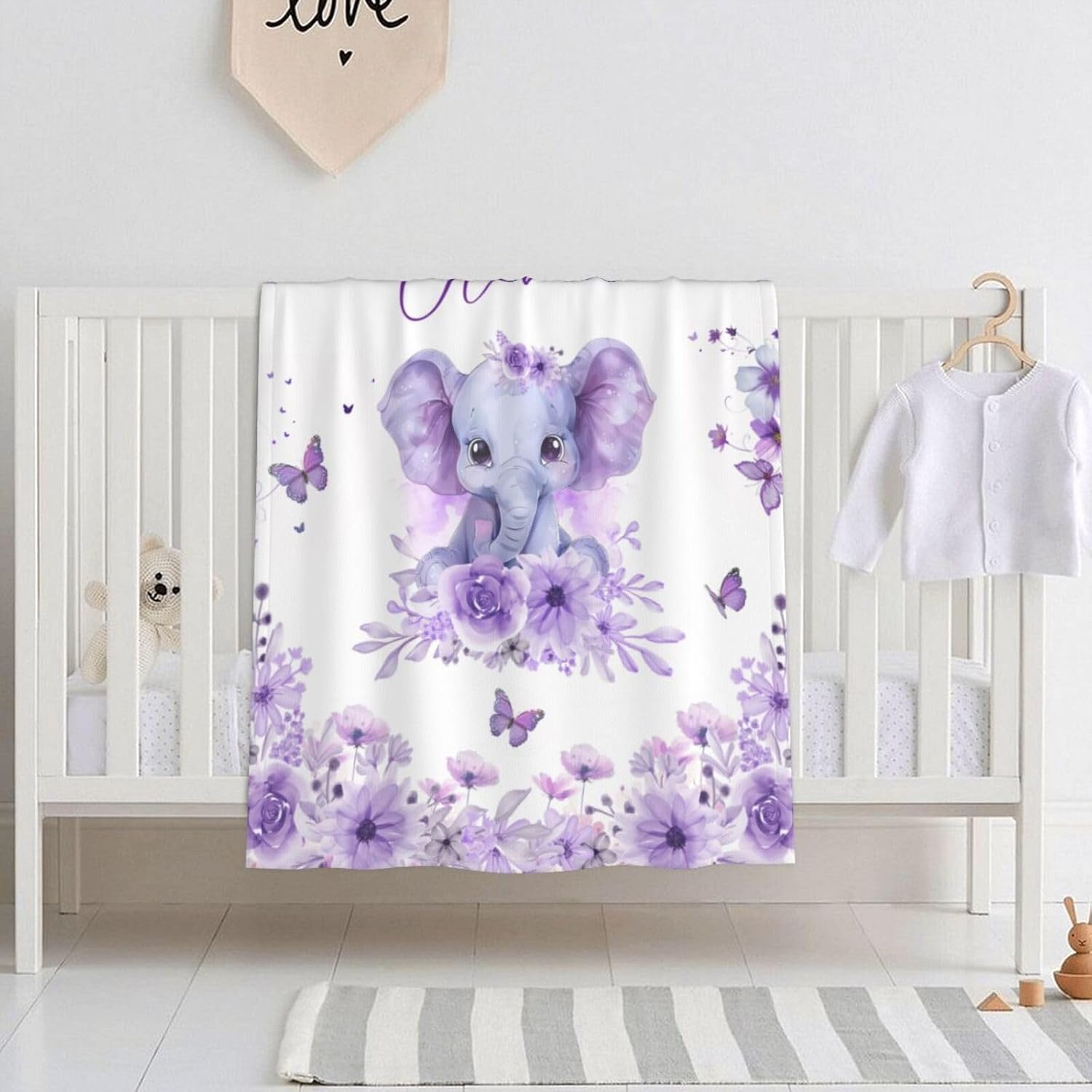 Personalized Baby Blanket for Girls Custom Baby Blanket with Name for Kids Custom Elephants Blanket
