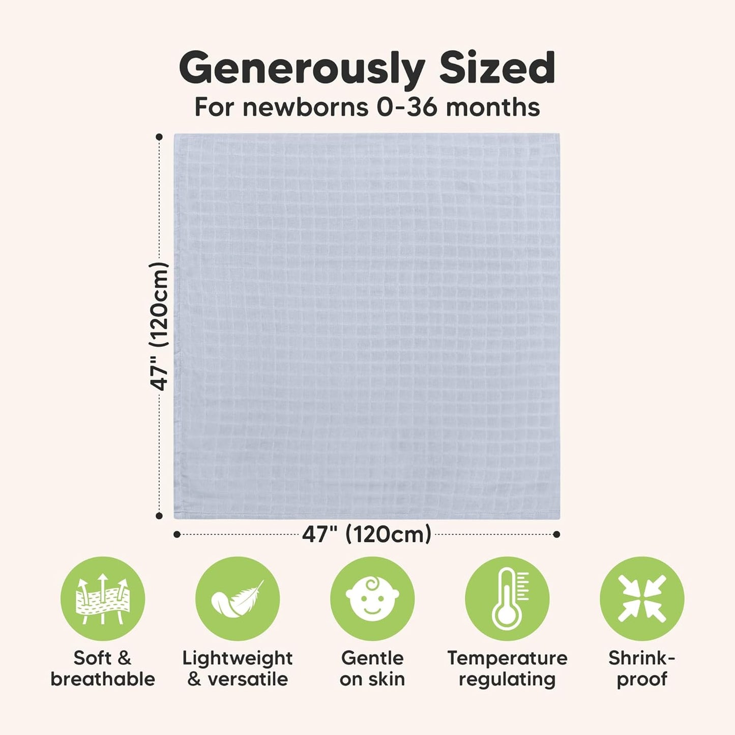 4-Pack Muslin Swaddle Blankets for Boys, Girls - Organic Baby Swaddles for Newborns, Soft &