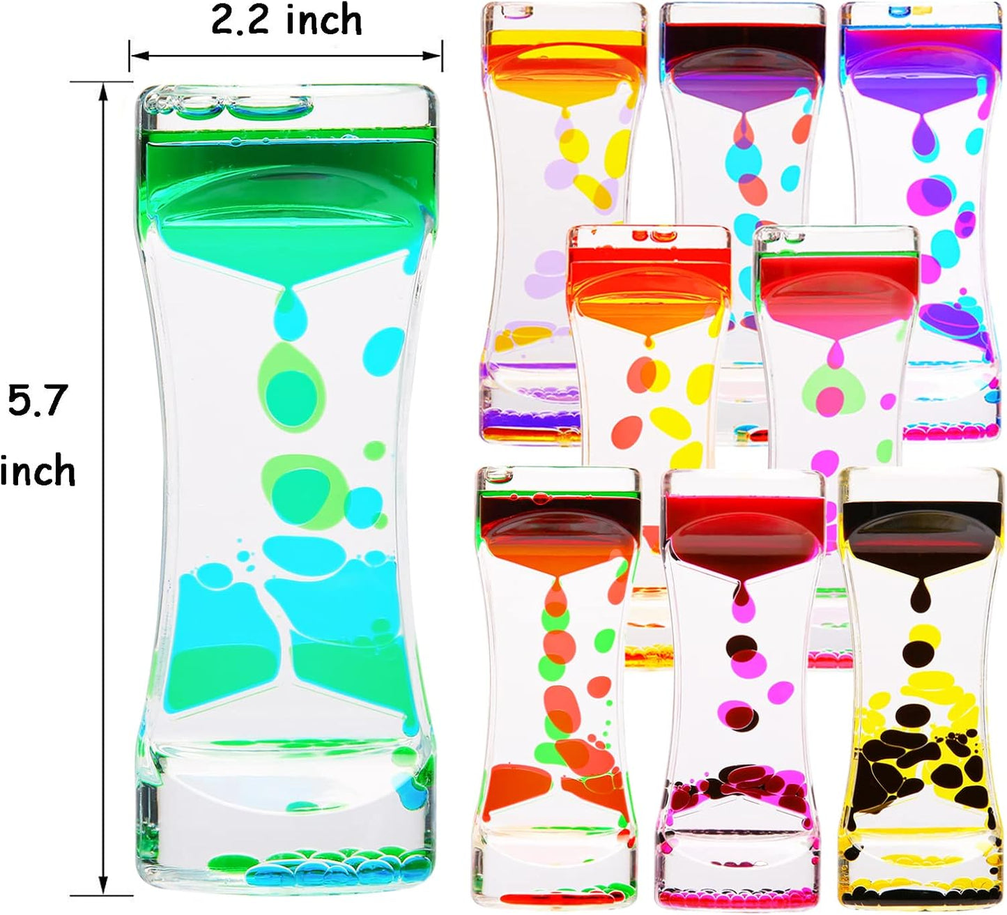 Liquid Motion Bubbler,9 Pack Floating Sensory Play Water Timer Fidget Toys for Adults and Kids,Calm Relaxing Autism ADHD Children Activity, Colorful Hourglass for Sensory Play