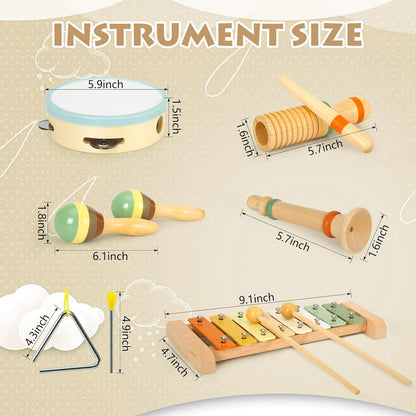 Musical Instruments Set Toys for Toddlers 1-3 - Neutral Colors Wooden Montessori Toys Percussion Music Modern Xylophone Drum Birthday Chirstmas Gifts for 1 2 3 Year Old Kids Baby Toddlers Boys Girls