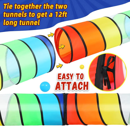 Moncoland Kids Play Tunnel Tent for Toddlers, Pack of 2 Colorful Pop Up Crawl Tunnel Toy for Baby or Pet, Collapsible Gift for Boy and Girl Play Tunnel Indoor and Outdoor Game