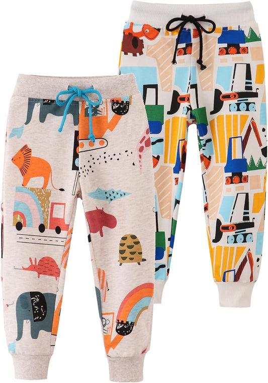 HUAER& Baby Boy's Jogger Pants Dinosaur Car Drawstring Elastic Sweatpants