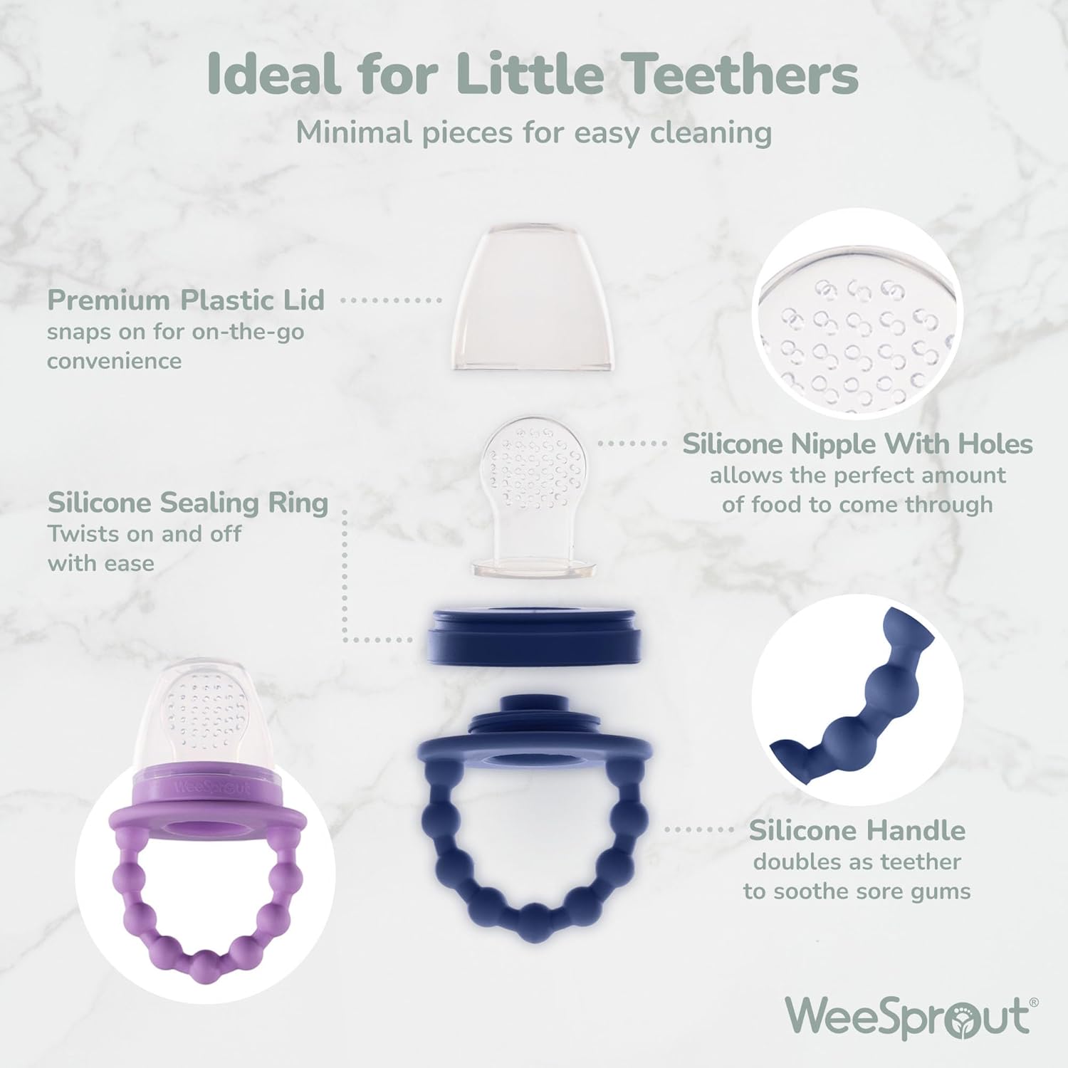 WeeSprout Baby Food Feeder Set - 2 Silicone Feeders & Reusable Freezer Tray with Lid - BPA-Free