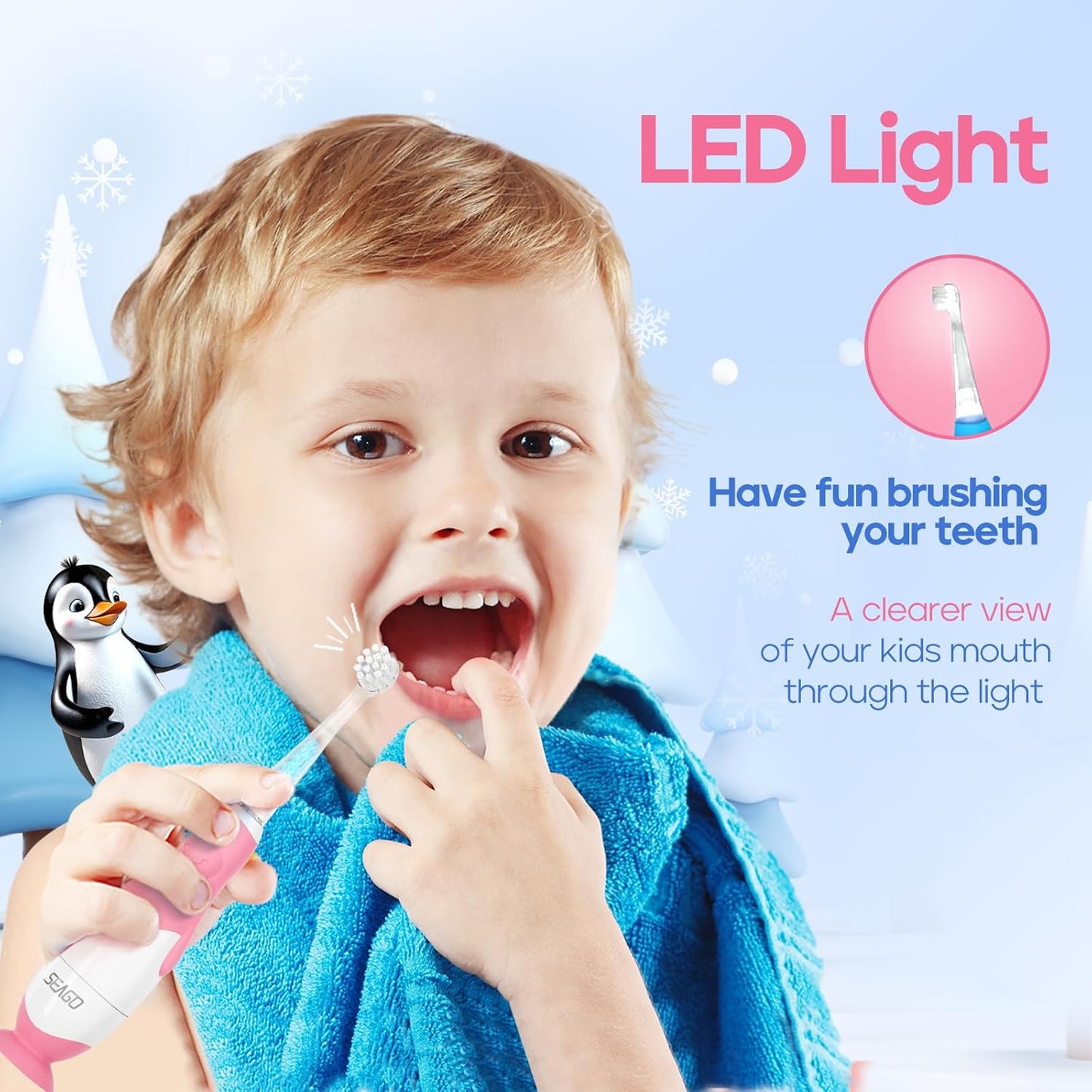 SEAGO Toddler Electric Toothbrushes for Baby Ages 0-3 Years, Baby Toothbrush with Smart Timer and