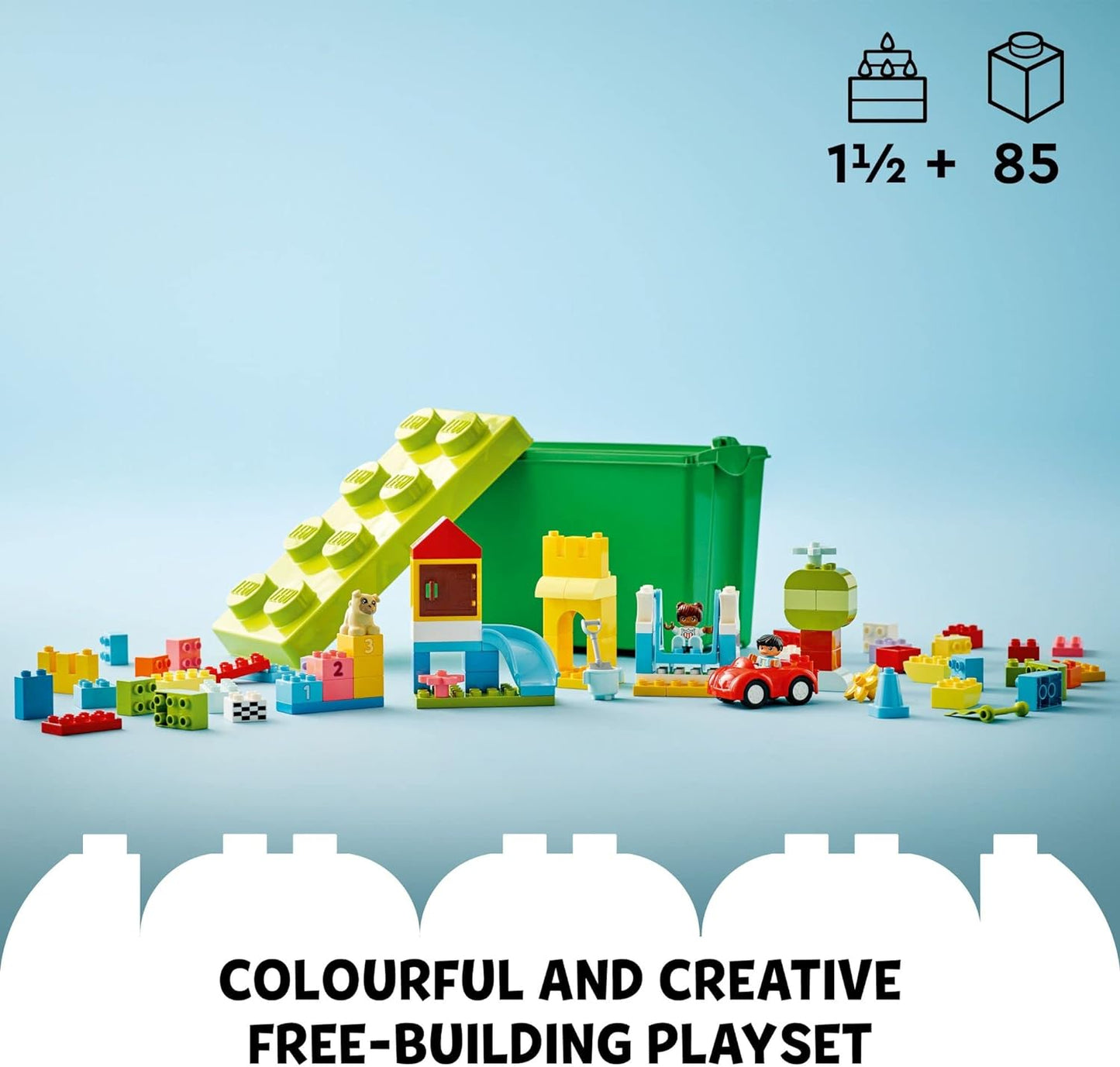 LEGO DUPLO Classic Deluxe Brick Box 10914 Starter Set - Features Storage Box, Bricks, Duplo Figures, Dog, and Car, Creative Play, Great Early Learning Toy for Toddlers Ages 18+ Months