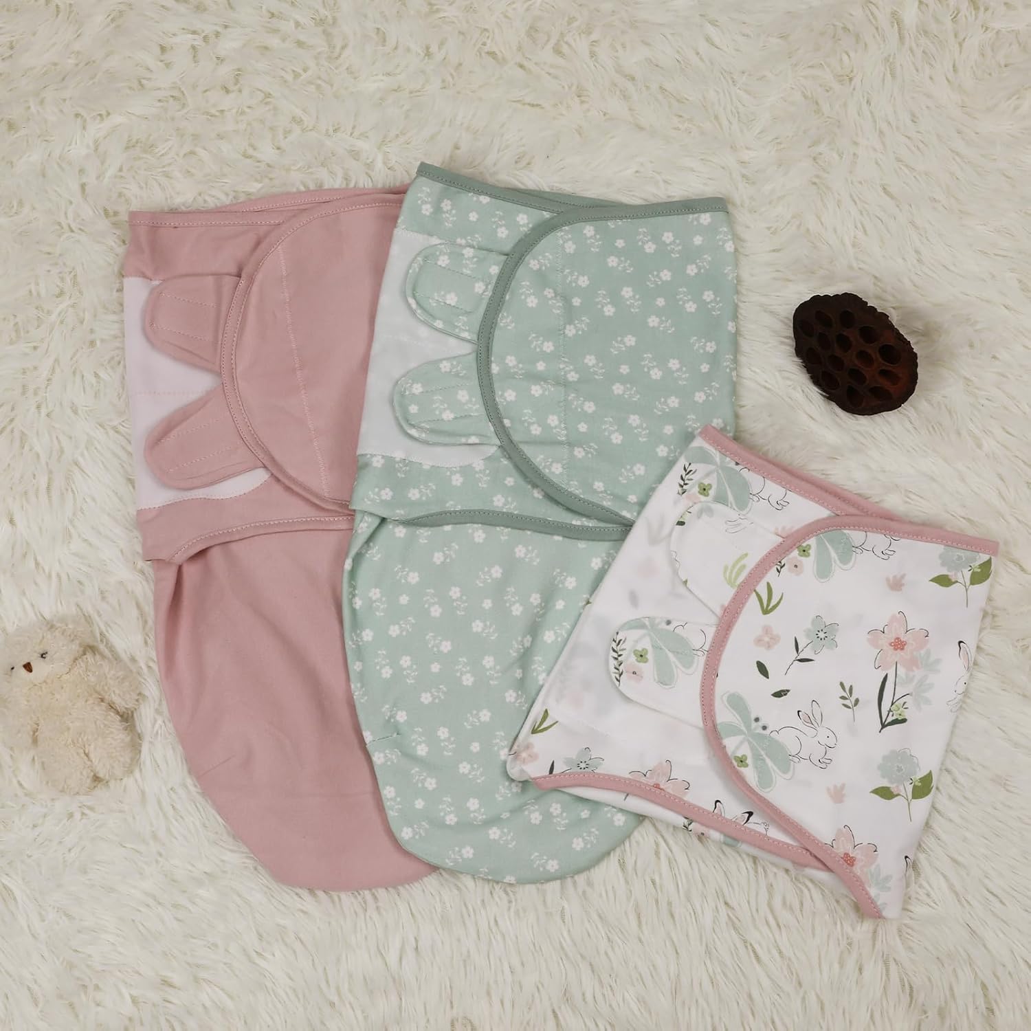 Baby Swaddle Sacks, 3-Pack Newborn Organic Cotton Swaddle Wrap, Adjustable Swaddling Blankets