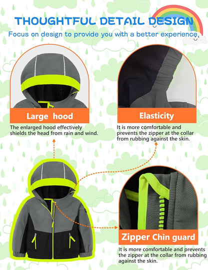 GEMYSE Toddler Boys Jacket Water repellent Baby Kids Windbreaker Jacket Fleece Toddler Coat Spring Fall Outerwear