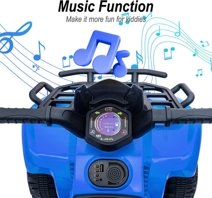 Kids ATV 4 Wheeler, 6V Ride-On Toy for Toddlers 1-3 Boys & Girls with Music, Forward & Reverse - Blue
