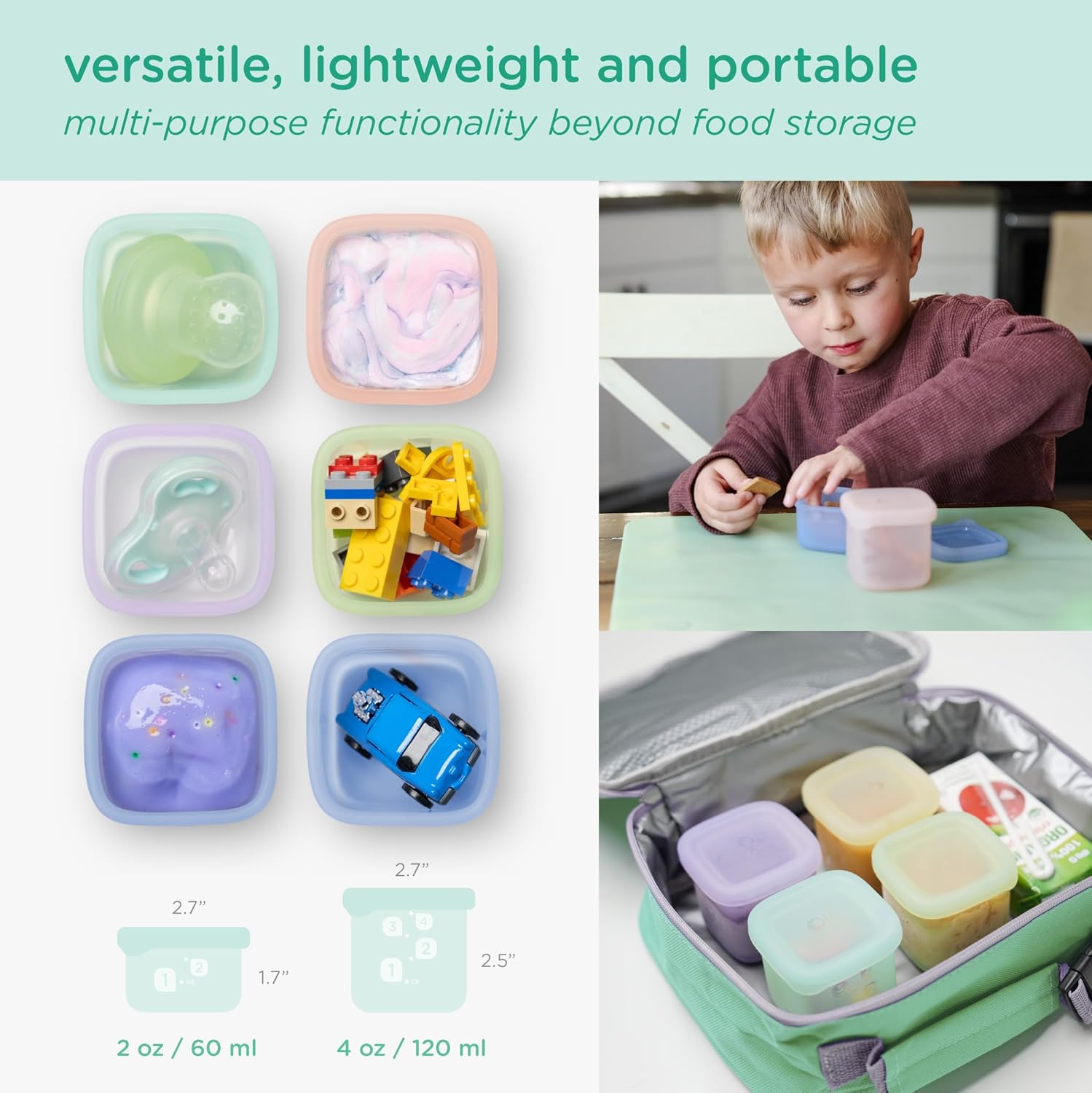Olababy Clear Sense Silicone Storage Containers 4pk for Baby Food, Snacks, Formula, Puree, Sauce &
