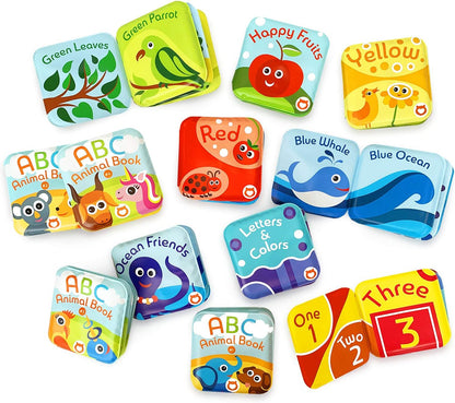 Super Bath Book Set of 12 (Fruits, Ocean Friends, ABC, Numbers Books; Color Recognition Bath Books