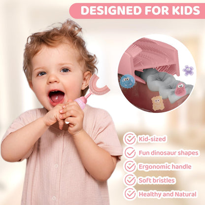 U-Shaped Toothbrush for Kids Ages 2-7，Soft Food-Grade Silicone for Sensitive Gums，360° Teeth