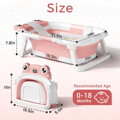 Baby Bathtub, Collapsible Newborn Bathtub for Infant to Toddler 0-24 Months with Soft Cushion and