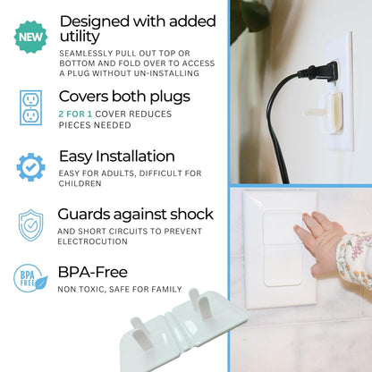 White Double Outlet Covers Baby Proofing (10 Pack, 20 Sockets) | Baby Proof Plug Covers for Electrical Outlets | Safe & Secure Baby Safety Products | Childproof Socket Covers Protect Toddlers & Babies