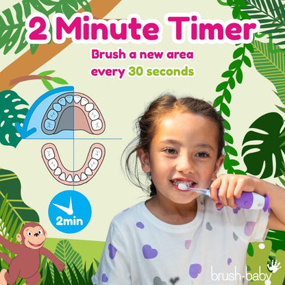 brush-baby WildOnes™ Rechargeable Kids Electric Toothbrush – Monkey | Flashing Lights, 2-Min Timer