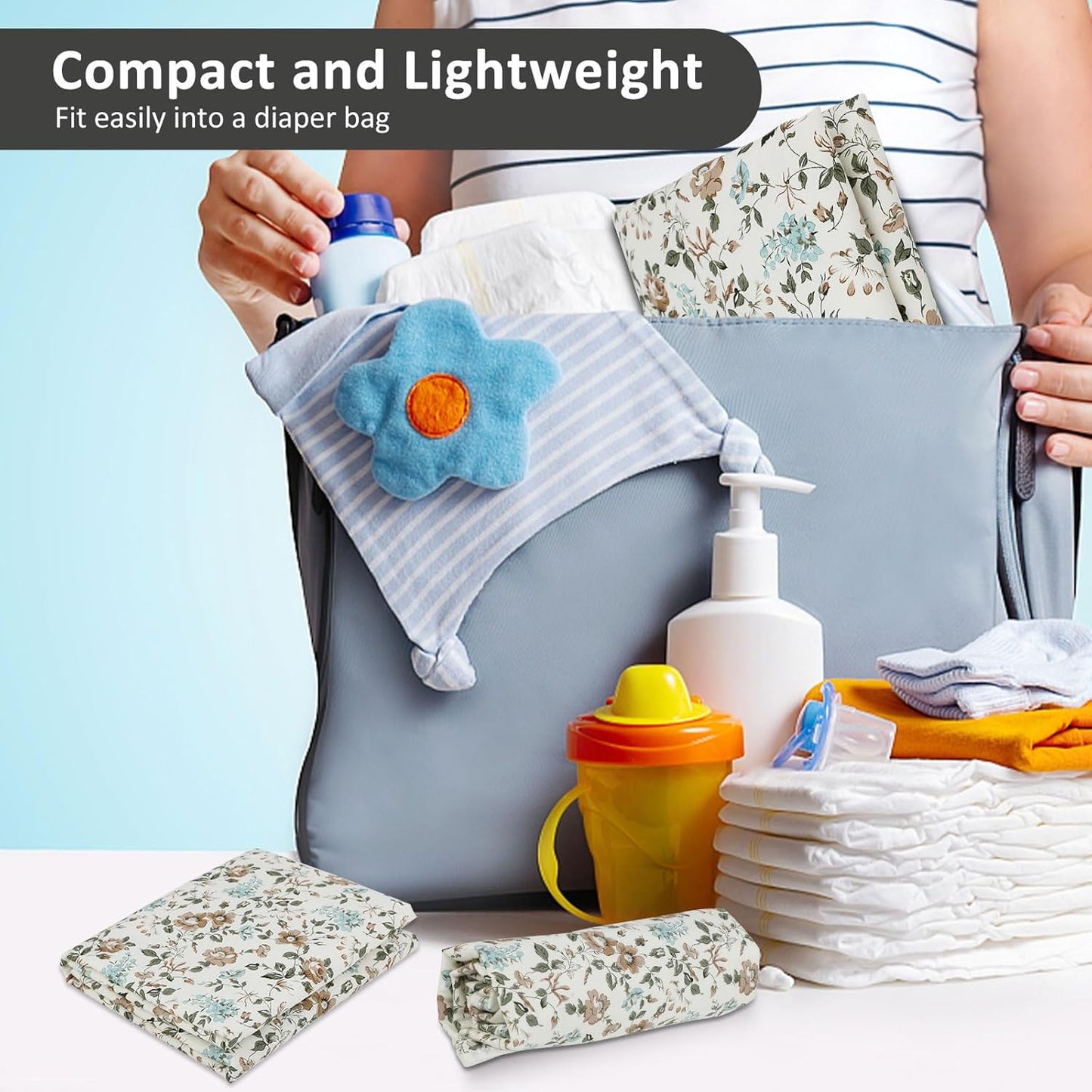 Baby Diaper Changing Pad, 21 5/8" x 31.5" Waterproof Changing Pad Liners - Reusable Soft and Absorbent Portable Changing Mat(Blue Flower1PCS)