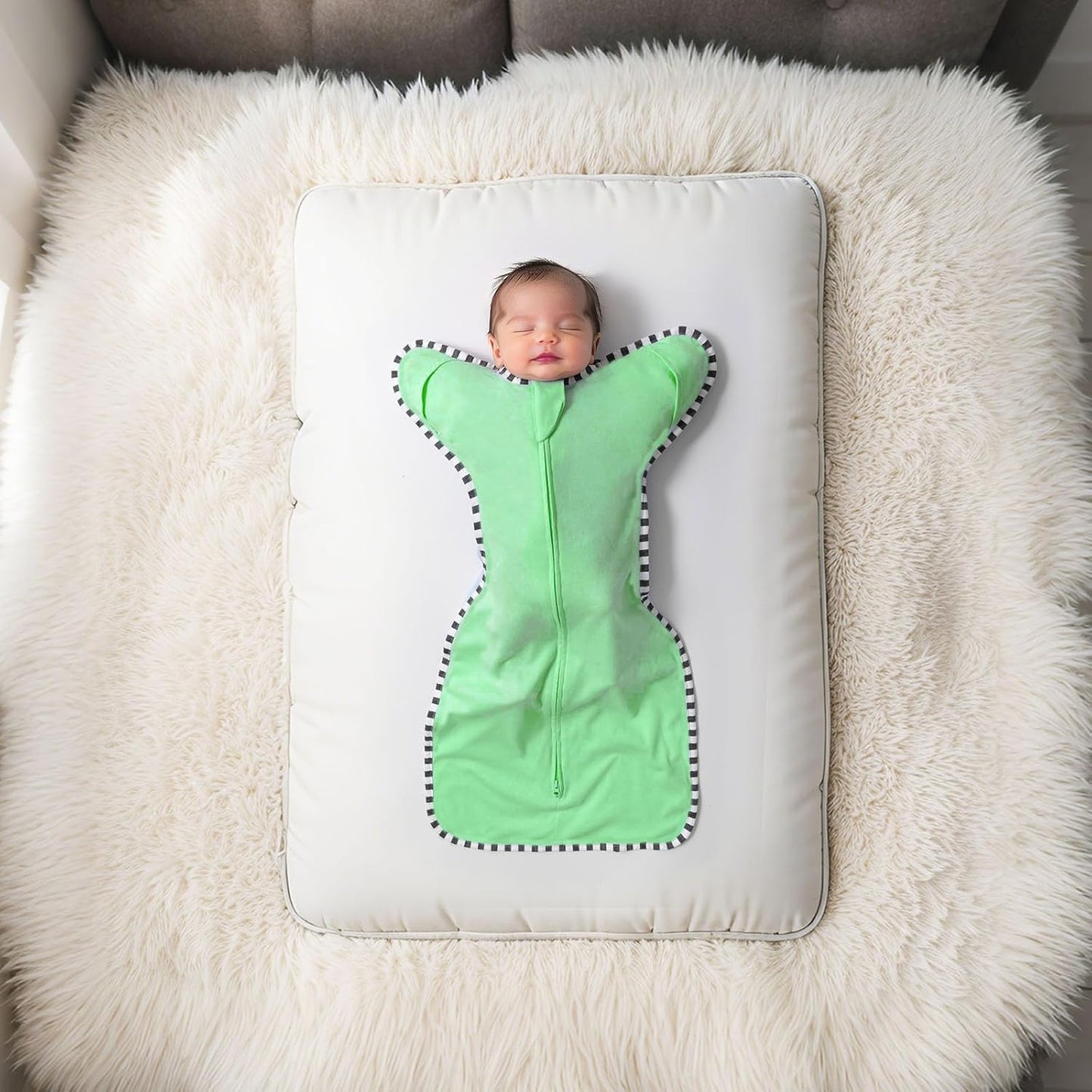 Transition Swaddle, 2 Pack 100% Cotton Baby Sleep Sack, 2-Way Zipper Infant Arm Up Swaddle for Newborn Baby Boys Girls (Green + Grey, S(0-3 Months))