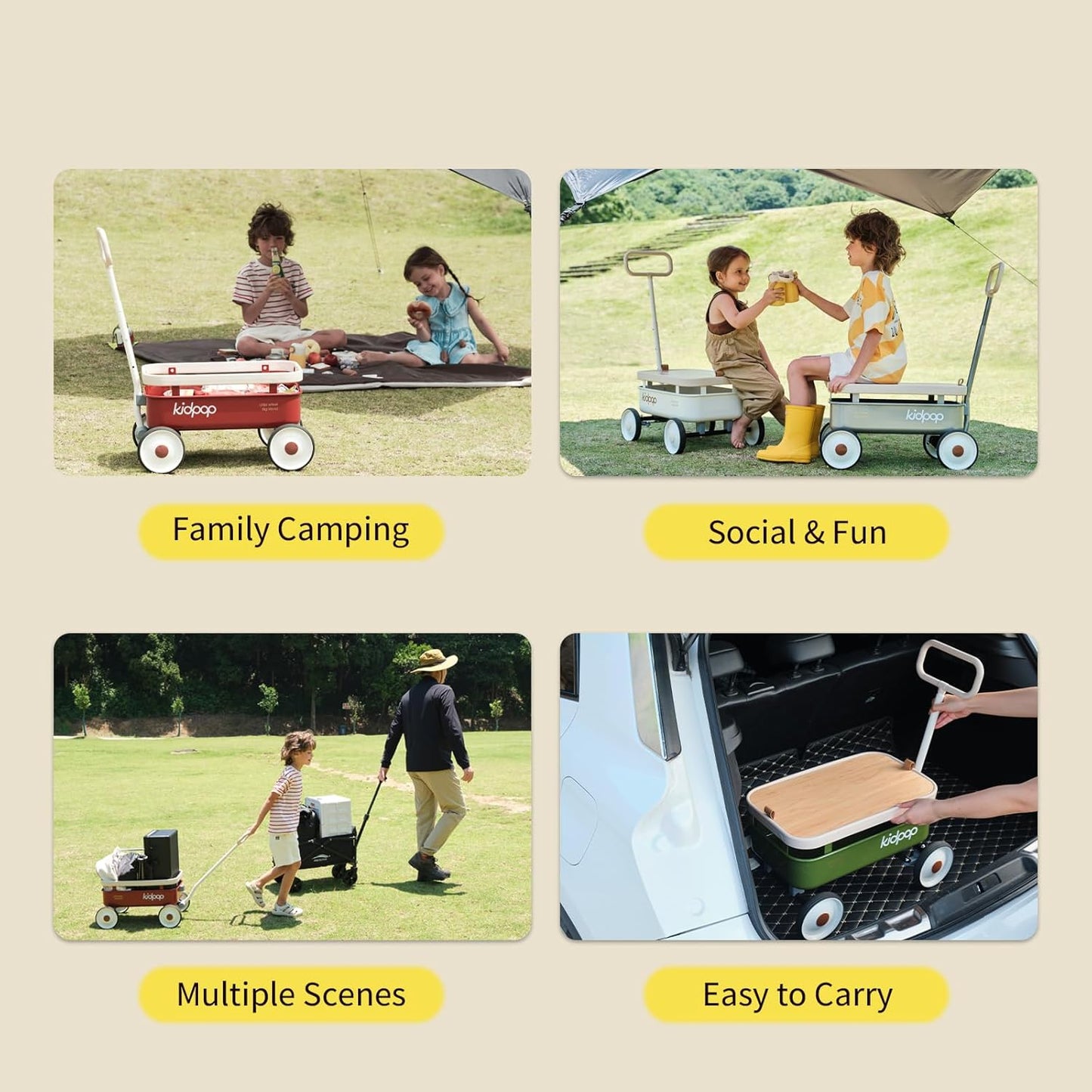 PULA-Wild 3-in-1 Kids' Pull-Along Wagon Toddlers Push Walker for 2.5-8, Removable Wooden Cover and Adjustable Handlebar, Birthday Gifts Max Weight 33 lbs (Green)