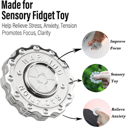FREELOVE Metal Fidget Spinner Magnetic Slider, Spinning Haptic Clicker, Heavy Stainless Steel Spin Clicky, Small Round Gear Click Gyro, Premium Silent Bearing, Adults Anxiety Cool, Nuc Silver