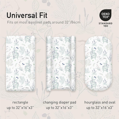 Gllquen Baby Bassinet Sheets 4 Pack, Breathable Cozy Fitted Mattress Sheet, Elastic Travel Crib Fashionable Pattern, Standard Cradle Safe Sheets for Baby Boys Girls 32"x16"(Forest Deer)