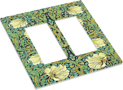 Decorative Outlet Covers William Morris Vintage Floral Yellow Flowers Green Leaf 2 Gang Double GFCI Rocker Electrical Wall Panels Light Switch Cover Plate for Bedroom living Room Decor