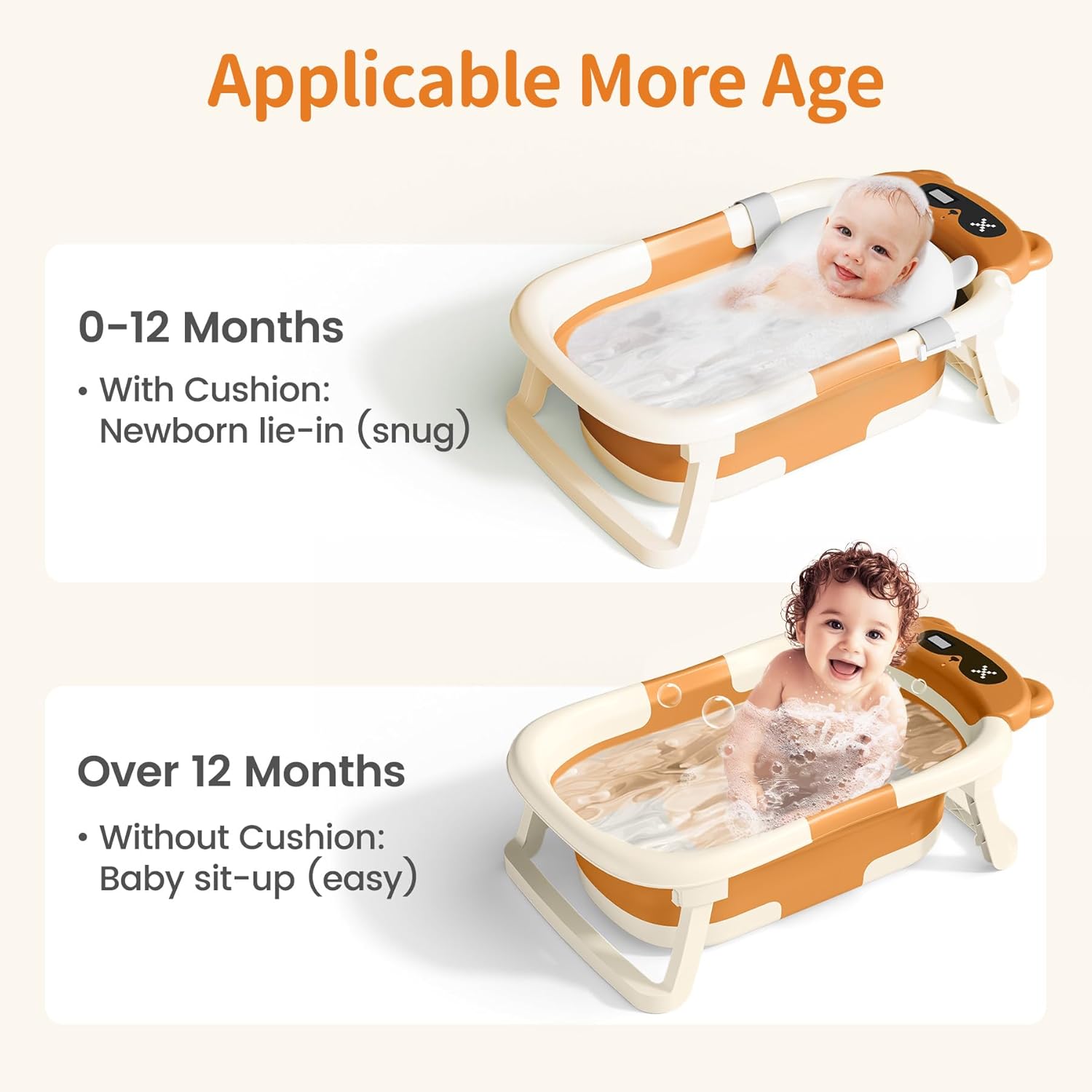 Collapsible Baby Bathtub with Soft Towel and Floating Cushion, Infant Bathtub for Newborn to
